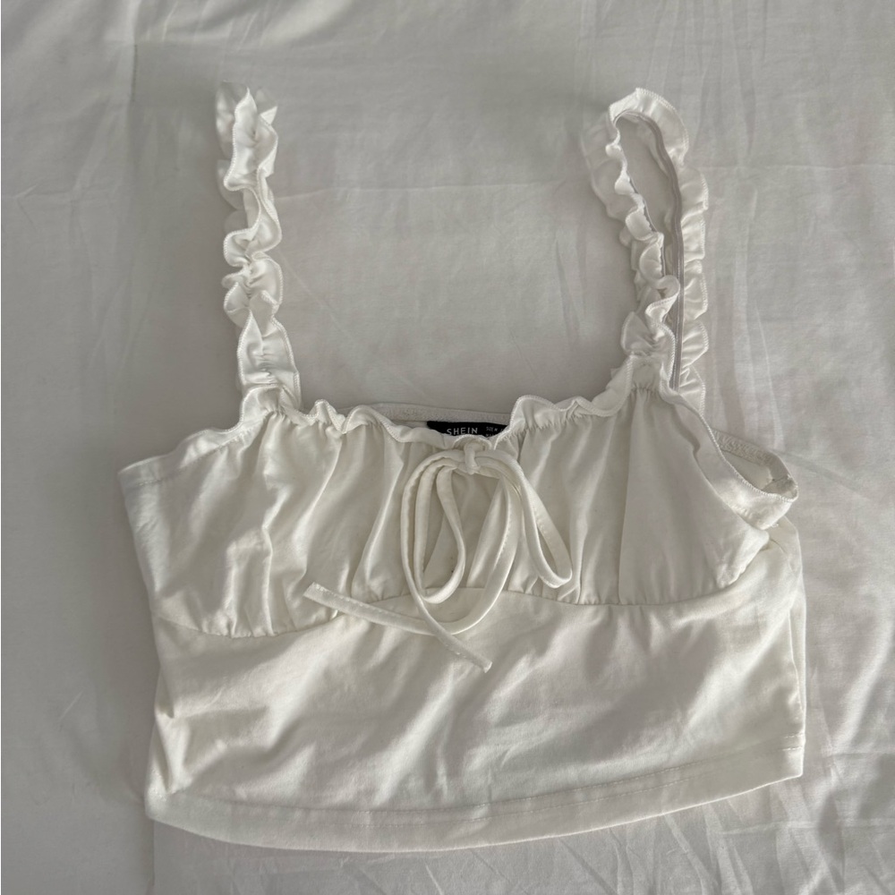 SHEIN White Ruffle Strap Crop Top